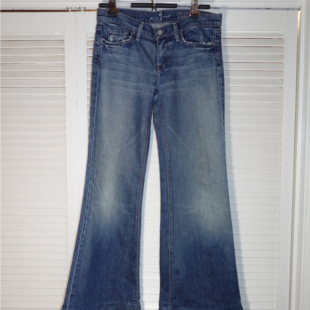 7 For All Mankind Blue Flare Low-Rise Jeans - Mid Wash